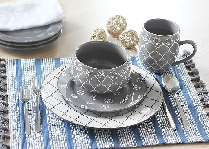 MOROCCAN GREY 16 PIECE DINNERWARE SET