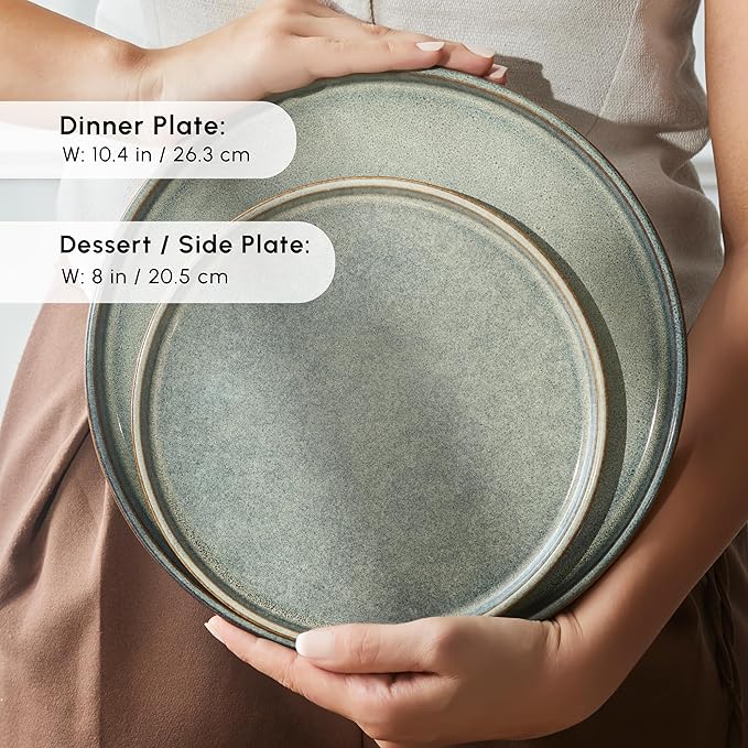 Karaca New Skal 18-Piece Dinnerware Sets for 6 People Modern Design Stoneware Dinner Set Kitchen Plates Bowls Reactive Glaze Dishwasher &amp Microwave Safe Dish Set