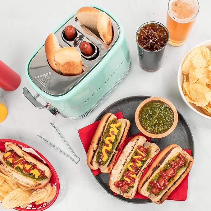 Nostalgia Pop-Up 2 Hot Dog and Bun Toaster With Mini Tongs Works with Chicken Turkey Veggie Links Sausages and Brats