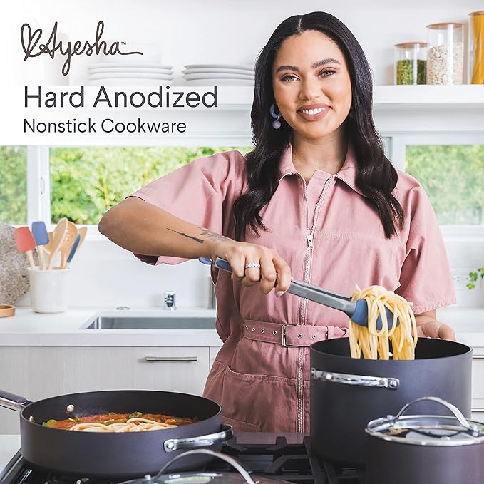 Ayesha Curry Kitchenware Professional Hard Anodized Nonstick Stock Pot/Stockpot with Lid 10 Quart Charcoal