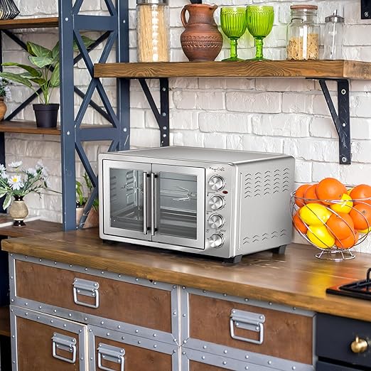 MegaChef 47 Quart Electric French Door Rotisserie Convection Counter Top Oven with Convection and Oven Lamp
