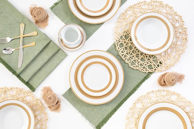 Royalty Porcelain Queen 20-Piece White &amp Gold Dinnerware Set 24K Gold-Plated Fine Porcelain Service for 4