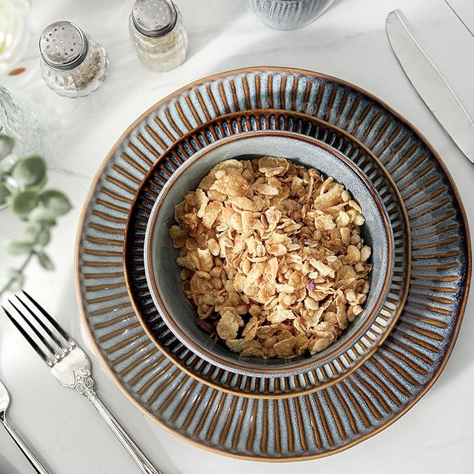 HVH Stoneware Dinnerware Sets 16 Pieces Plates and Bowls Sets Kitchen Dishes Set for 4 Dinner Dessert Plates Cereal Bowls and mugs for Party and Dinner Farmhouse Style (Wabi sabi)