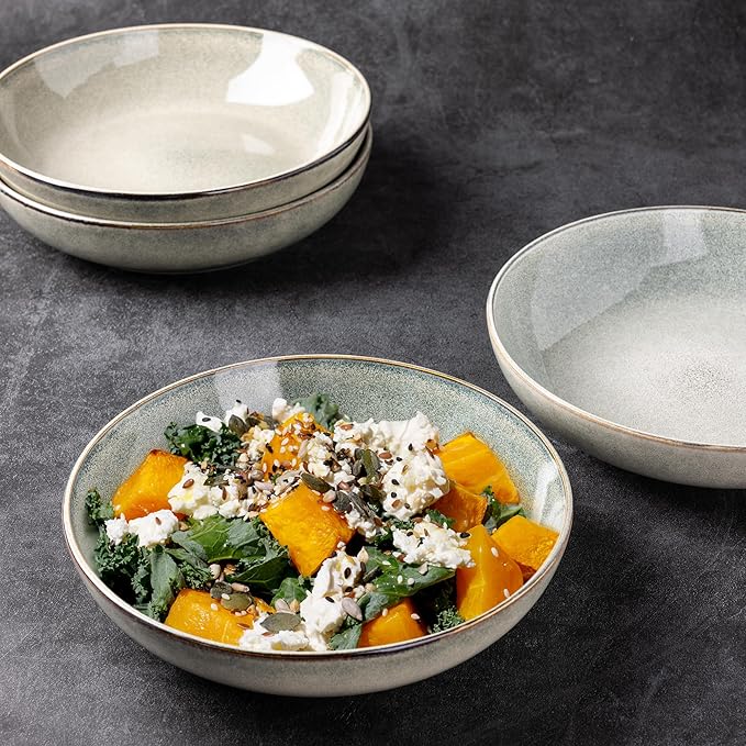 AmorArc Ceramic Dinnerware Sets for 4 12 Pieces Handpainted Plates and Bowls Set with Reactive Glaze Scratch Resistant Stoneware Dishes Set Dishwasher &amp Microwave Safe (16pc)
