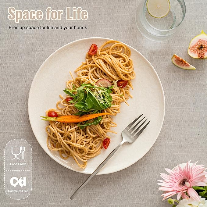 Plates and Bowls Sets12 Pieces Beige Dinnerware Sets for Kitchen Reactive Glaze Dishes Set for 4 Dishwasher and Microwave Safe Series Starflecked Shore (Beige)