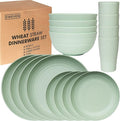 Wheat Straw Dinnerware Sets | Unbreakable Dinnerware Sets | Dishwasher Microwave Safe Dinnerware | Eco Friendly Non Breakable Dinnerware Sets | RV Outdoor Camping (Green Service for 4 (16 pcs))
