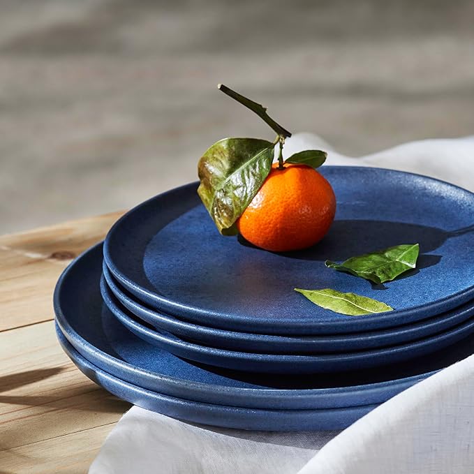 Porto by Stone Lain Macchio 24-Piece Premium Kitchen &amp Dining Dinnerware Set Stoneware Blue Matte Crafted in Portugal Dishwasher and Microwave Safe Scratch-Resistant Dish Set for 8