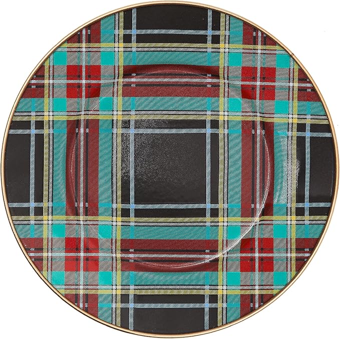 MACKENZIE-CHILDS Enamel Salad and Dessert Plate Small Plate for a Dessert or Appetizer Dish 8 Inches Black Tartan