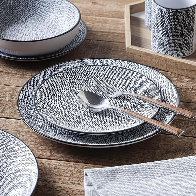 Stone Lain Sophie Rustic Stoneware Dinnerware Service for 4 Black and White Textured 16 Pieces