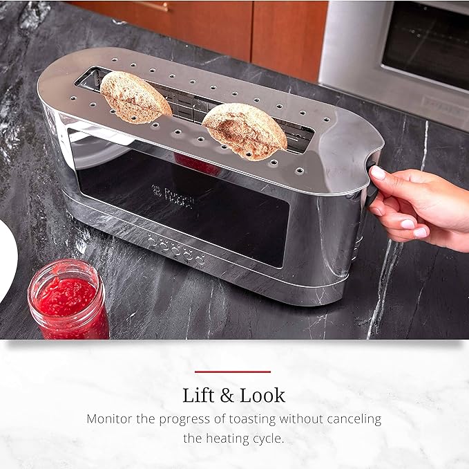 Russell Hobbs TRL9300BKR 2-Slice Glass Accent Long Toaster Black &amp Silver