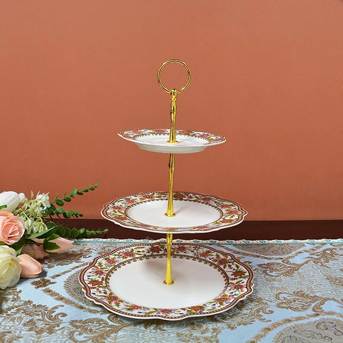 ACMLIFE Fine China Dinnerware Sets for 4 3 Tier Cupcake Stands for Dessert Table