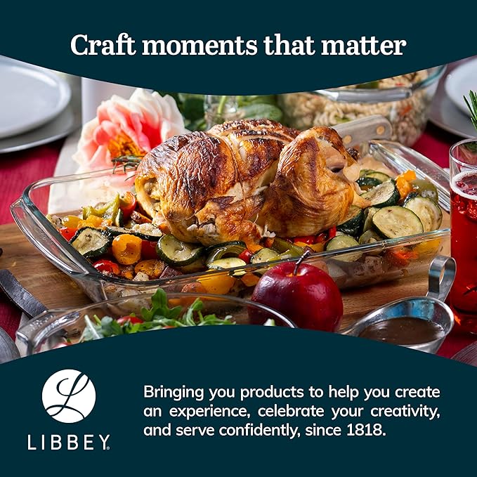 Libbey Baker's Basics 3-Piece Rectangular Glass Casserole Baking Dish Set Clear 2 Qt 2.7 Qt 3.4 Qt Transparent Stackable Dishwasher Safe