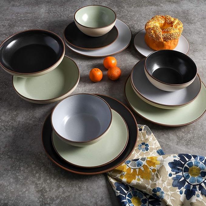 Gibson Elite Contempo Classic Double Bowl Dinnerware Set Service for 4 (16pcs) Black