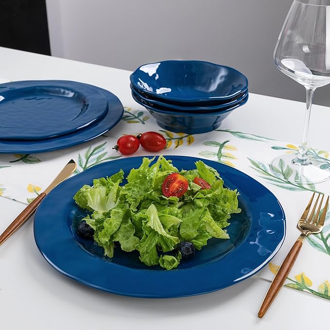 LEHAHA Blue 18-Piece Dinnerware Place Setting Melamine Dishes for Indoor and Outdoor Dining BPA Free Reusable Lightweight Dishwasher Safe Not Microwaveable