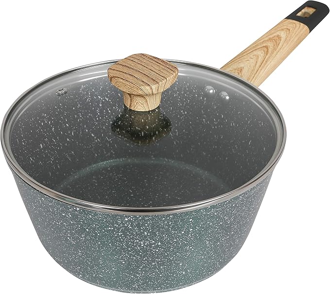 3 Quart Granite Nonstick Saucepan Cookware Set (Induction Compatible) (Forest Green)