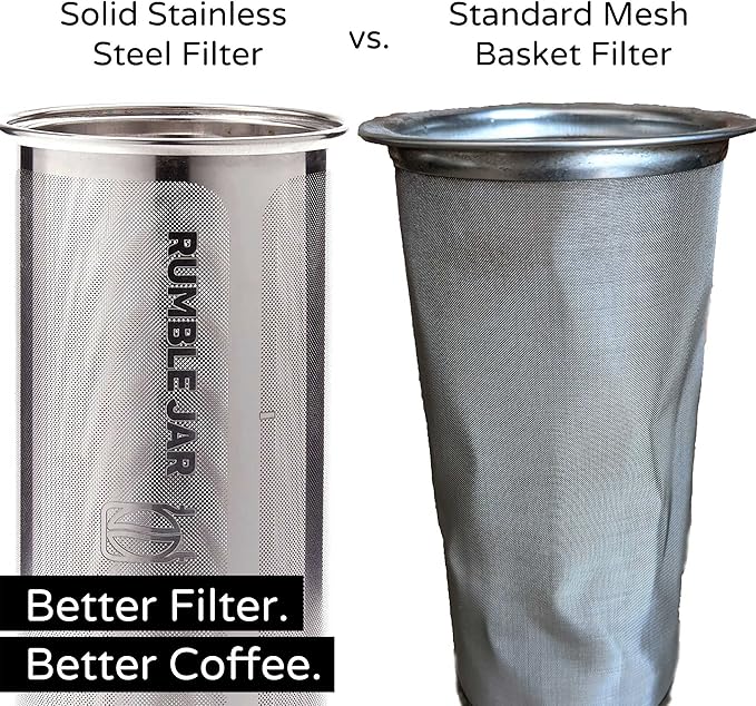 Rumble Jar - Next-Gen Cold Brew Coffee Maker for Mason Jars - 200 Micron Filter Is Ideal for Coarse Grounds &amp Stronger Coffee - Includes Filter + 32oz Mason Jar