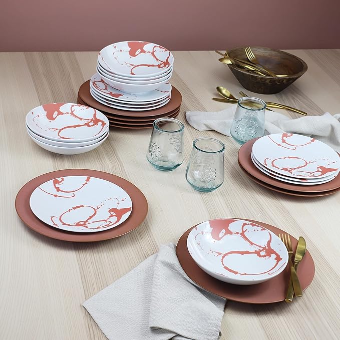Euro Ceramica Nile 24 Piece Dinnerware Set - Service for 8 - Egyptian Inspired Dinnerware Red Large