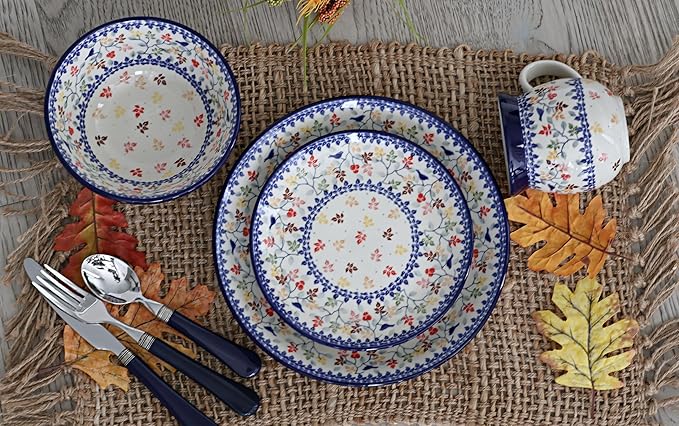 Blue Rose Polish Pottery - Brown Autumn Grove 4 PC Place Setting - Service for 1-1 Place Setting - Great for Everyday Dining Casual Dining or as Formal Dinnerware