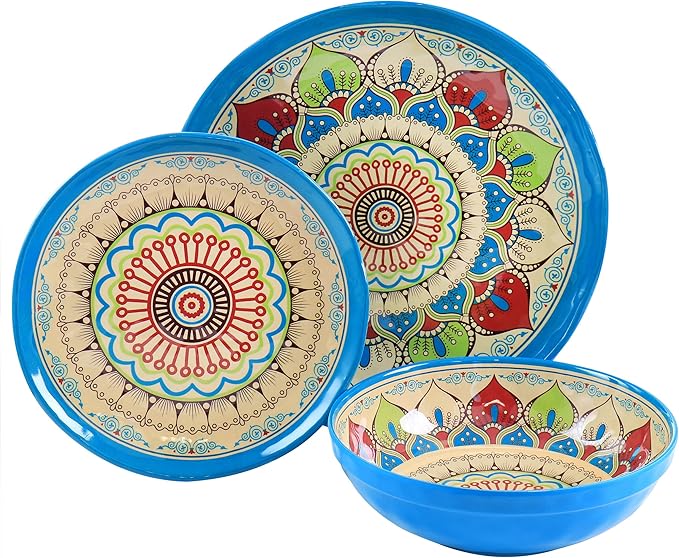 Elama Camilla 12 Piece Melamine Dinnerware Set Multi Colored