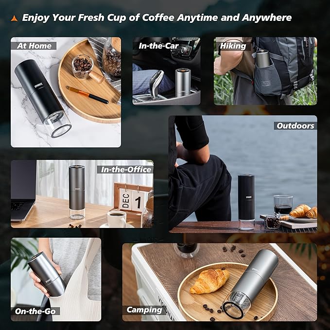 Portable Electric Coffee Grinder Rechargeable Handheld Grinder with Stainless Steel Conical Burr Adjustable Grind Settings for Espresso Moka Pour Over French Press Cold Brew Obsidian
