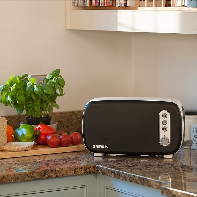 BergHOFF Seren Side Loading Toaster with Cool Touch Exterior and Removable Crumb Tray With Black Panel use as Serving Tray