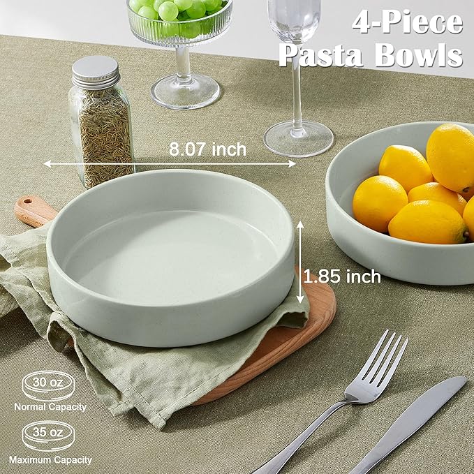 E-far Stoneware Dinnerware Sets with Pasta Bowls Set of 4 Bundle 12PCS Plates and Bowls Dish 35oz Ceramic Large Salad Bowl Plates for Serving Soup Dinner Microwave &amp Dishwasher Safe Speckled G