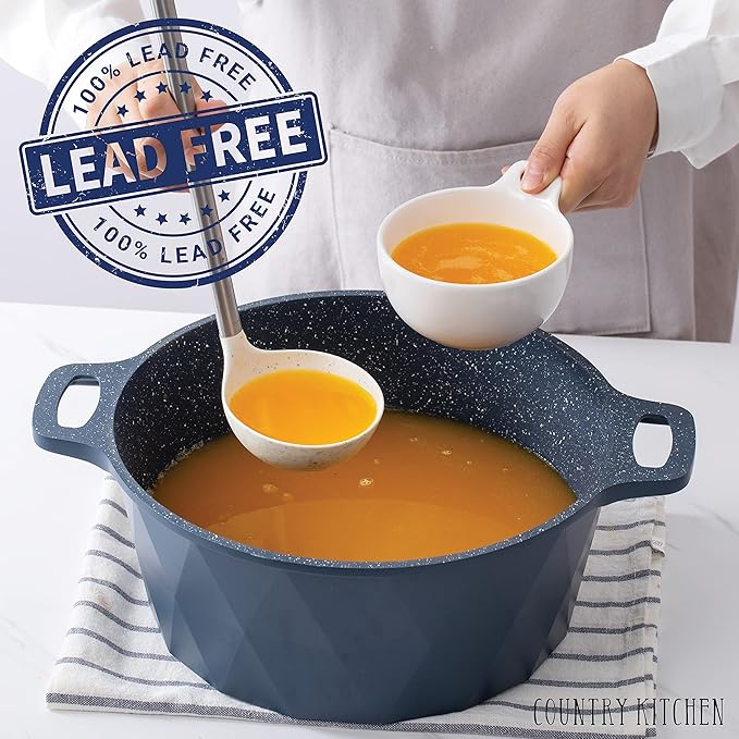 Country Kitchen Non-Stick Cast Aluminum Cookware Set - Durable Kitchen Cookware for Everyday Cooking Navy Diamond 11 Pc.
