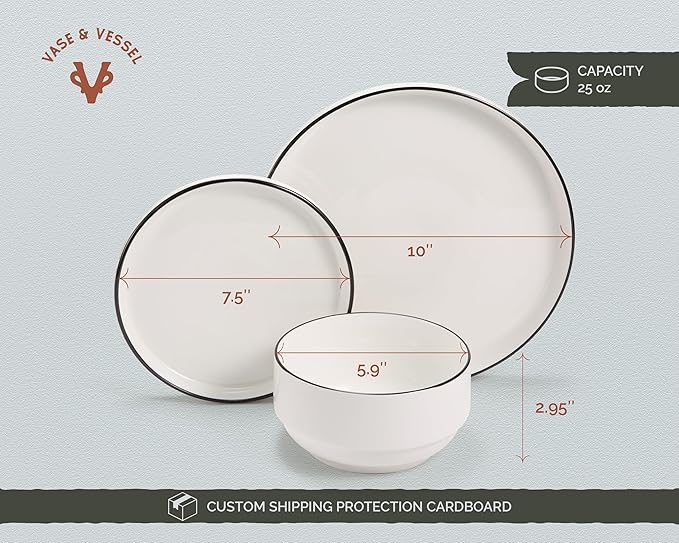 Ceramic Dinnerware Set 12-Piece Service for 4 Round Microwave and Dishwasher Safe Cambridge Classics (French)