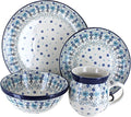 Blue Rose Polish Pottery - Blue Celeste 4 PC Place Setting - Service for 1-1 Place Setting - Great for Everyday Dining Casual Dining or as Formal Dinnerware