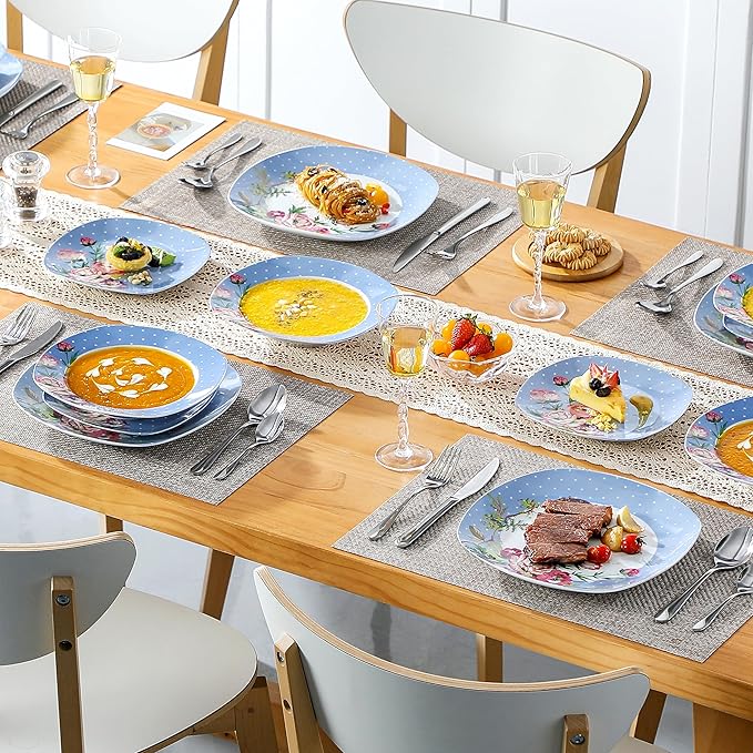 VEWEET'Hannah' 18-Piece Dinner Set Porcelain Dinnerware Set for 6 People with 6 Dessert Plates 180 ml Soup and Dinner Plates