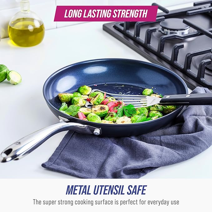 Blue Diamond Cookware Hard Anodized Ceramic Nonstick 8 Frying Pan Skillet PFAS-Free Dishwasher Safe Oven Safe Grey