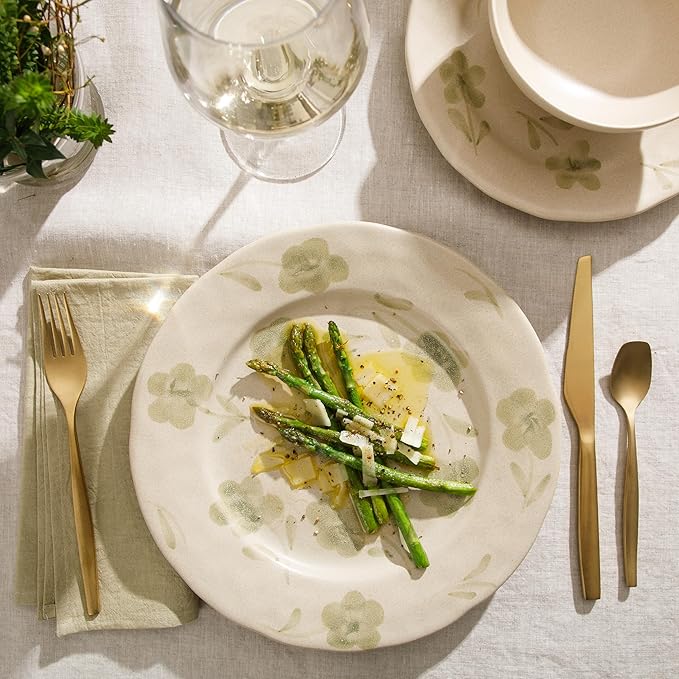 Bloomhouse - 2 Time Oprah's Favorite Things - Made in Portugal Hand Painted Dinnerware Set - Porto Petals 12 Piece (Service for 4) Floral Plates and Bowls Set - Green Orchid