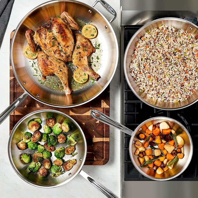 All-Clad D3® Stainless Steel 12 inch Frying Pan With Lid- Made in the USA- The Original Bonded Professional Cookware- Oven Safe &amp Induction Compatible