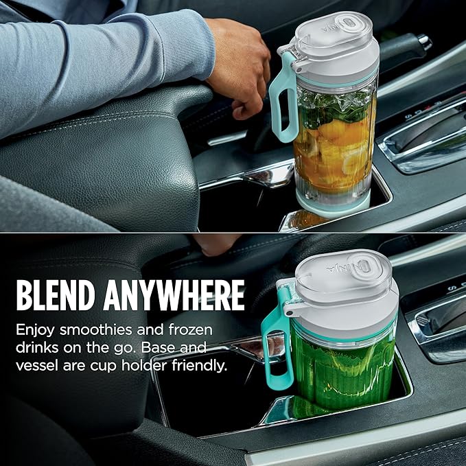 Ninja Blast Max Portable Blender + Twist &amp Go Personal Smoothie Blend Ice Crush 3 Programs Cordless 22oz removable Vessel Dishwasher Safe Leakproof Sea Glass BC251MT
