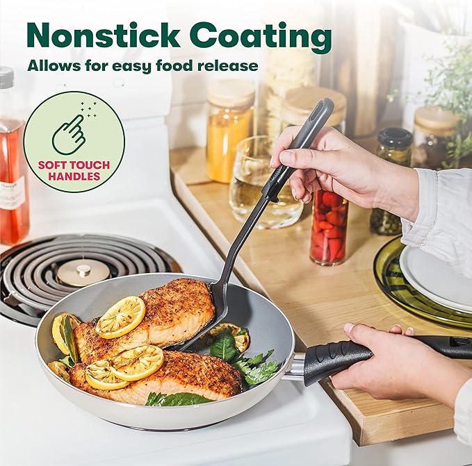 BELLA Cookware Set 12 Piece Pots and Pans with Utensils Nonstick PFOA Free Scratch Resistant Cooking Surface Compatible with All Stoves Nylon and Aluminum Red