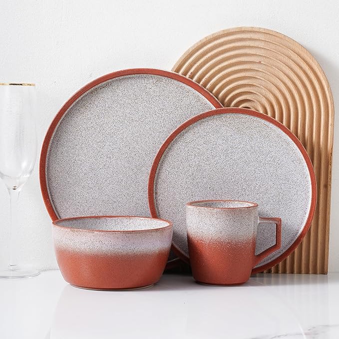 Stone Lain Vince Rustic Stoneware Dinnerware Set Service for 8 Red 32 Piece Service for 8