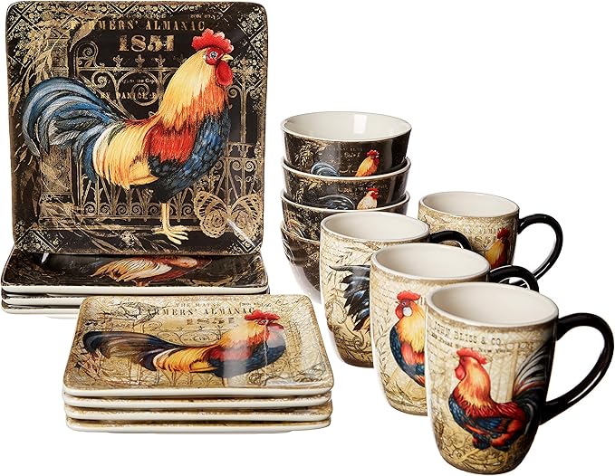 Certified International Gilded Rooster 16 pc Dinnerware Set Service for 4