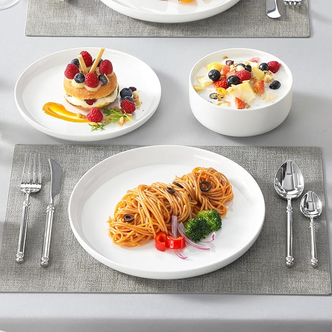 MALACASA Plates and Bowls Sets 24 Pieces Modern Porcelain Dinnerware Set for 8 Ceramic Dishware Dishes White Kitchen Dinner Dining Ware Set Microwave and Dishwasher Safe Series LUNA