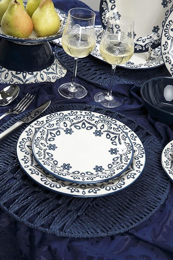 Manhattan Comfort Floreal 16 Piece Dinner Set Service for 4 Black/Ivory