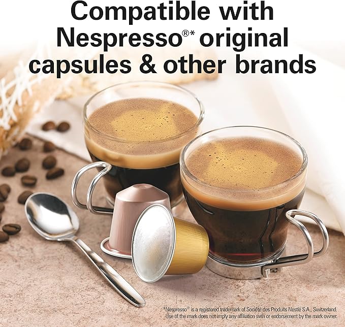 Hamilton Beach Espresso Machine Compatible with Nespresso Pods Single Serve Coffee Maker Powerful Italian 19 Bar Pump 22 oz. Water Reservoir Custom Cup Size Holds 13 Capsules Black (40726)