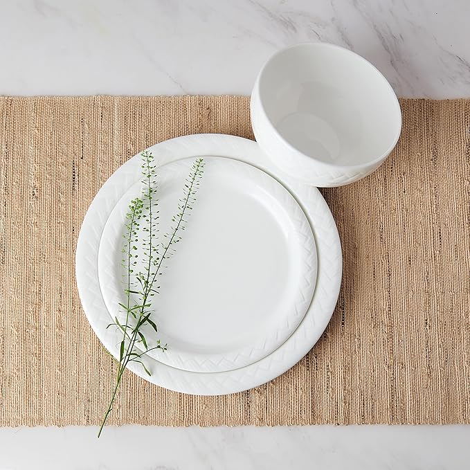 Mikasa Shay Bone China Lightweight Chip Resistant 12 Piece Dinnerware Set Service for 4 White