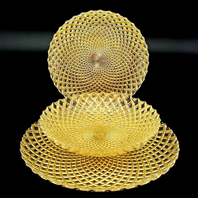 Red Pomegranate PAVO Glass Dinnerware Set Set of 12 pcs Gold