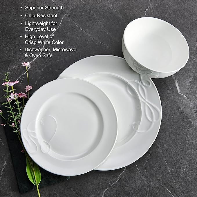 Mikasa Love Story White Chip Resistant 18 Piece Dinnerware Set Service for 6
