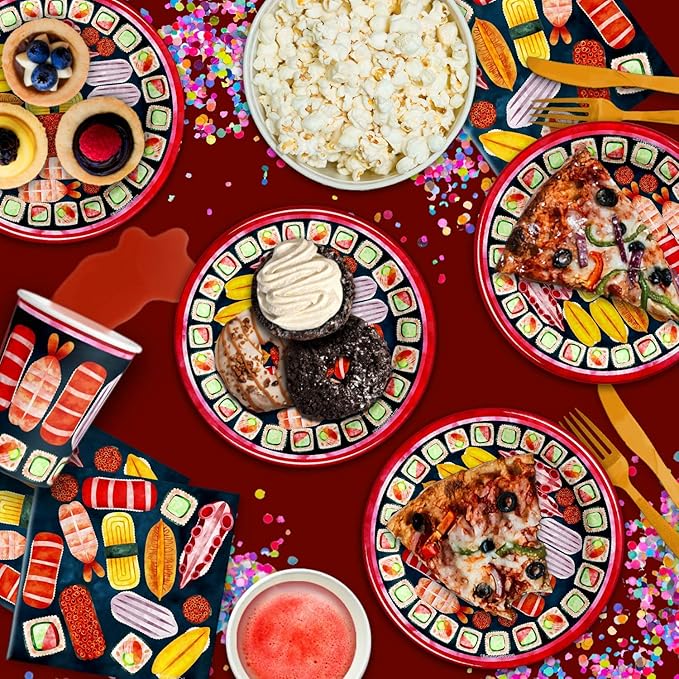 Sushi Birthday Party Supplies Set Plates Napkins Cups Tableware Kit for 16