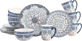 Bico Blue Talavera Ceramic 16 pcs Dinnerware Set Service for 4 Inclusive of 11 inch Dinner Plates 8.75 inch Salad Plates 26oz Cereal Bowls and Mugs for Party Microwave &amp Dishwasher Safe