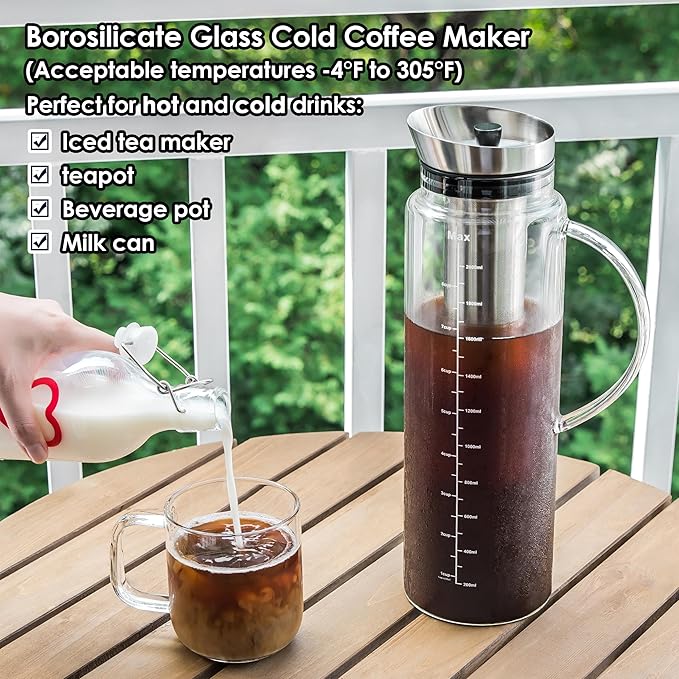 Aquach 68 Oz Cold Brew Coffee &amp Iced Tea Maker – Airtight Lid for Freshness Up to 2 Weeks Dishwasher Safe