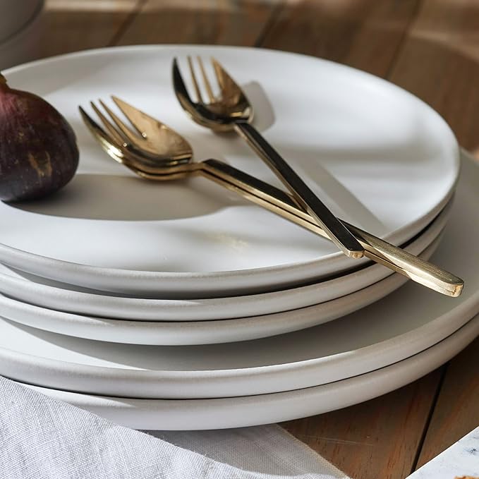 Porto by Stone Lain Macchio 12-Piece Premium Kitchen &amp Dining Dinnerware Set Stoneware White Matte Crafted in Portugal Dishwasher and Microwave Safe Scratch-Resistant Dish Set for 4