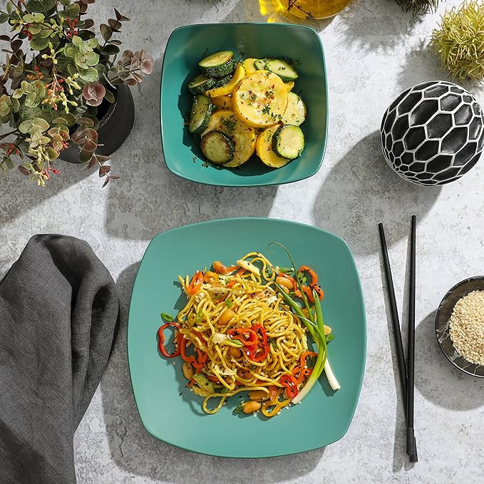 Gibson Home Zen Buffet Matte Porcelain 8 Piece Chip and Scratch Resistant Plates and Bowls Dinnerware Set - Green Service for 4 (8pcs)