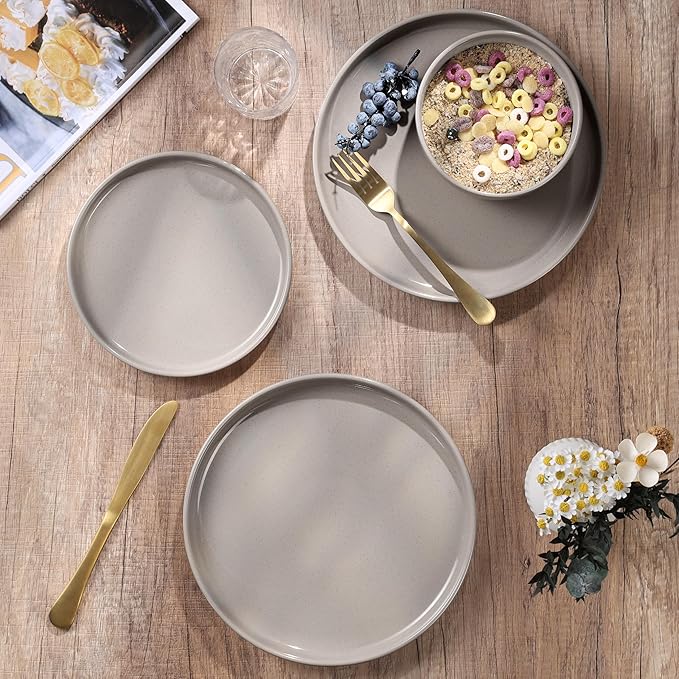 HaWare Dinnerware Sets 16-Piece Stoneware Plates and Bowls Set for 4 Ceramic Dish Set for Home Restaurant Chip and Scratch Resistant Microwave and Dishwasher Safe Speckled Cream Coffee