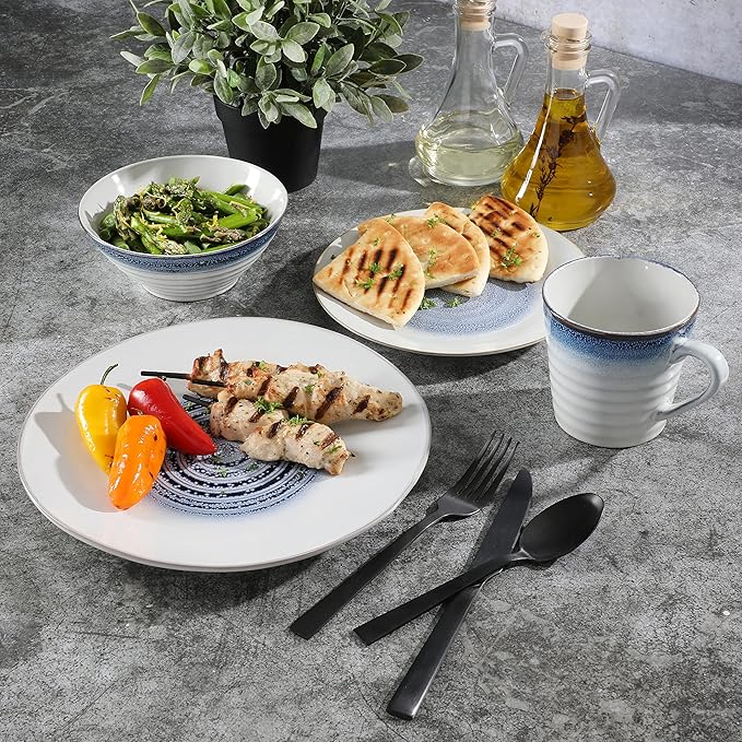 Gibson Elite Spiral Reactive Embossed Dinnerware Set - Blue Service for Four (16pcs)
